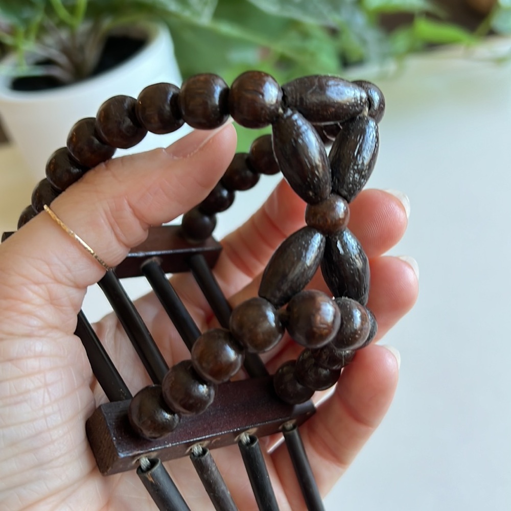 Vintage Wood Bead Hanging Plant Holders Pair - Picture 14 of 15